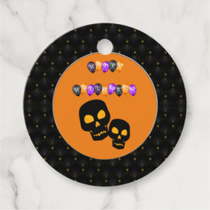 Black Boarder Black Skulls Happy Halloween Balloon Favour Tags