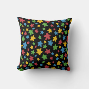 Black Boardgame Meeple Pattern Cushion