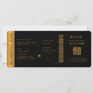 Black Boarding Pass Destination wedding QR code  Invitation