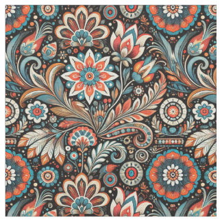 Black Bohemian Floral Fabric