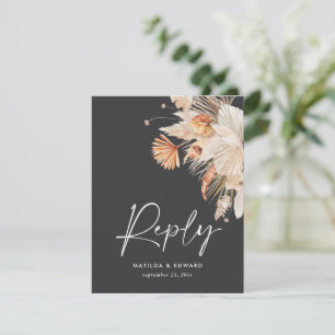 black bohemian pampas grass modern RSVP Card