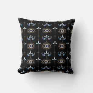 Black bohemian retro evil eye pattern cushion