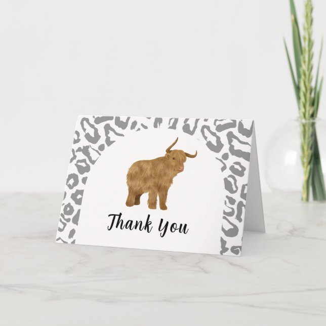 Black Boho Arch Holy Cow Western Baby Shower Thank You Card (Front)