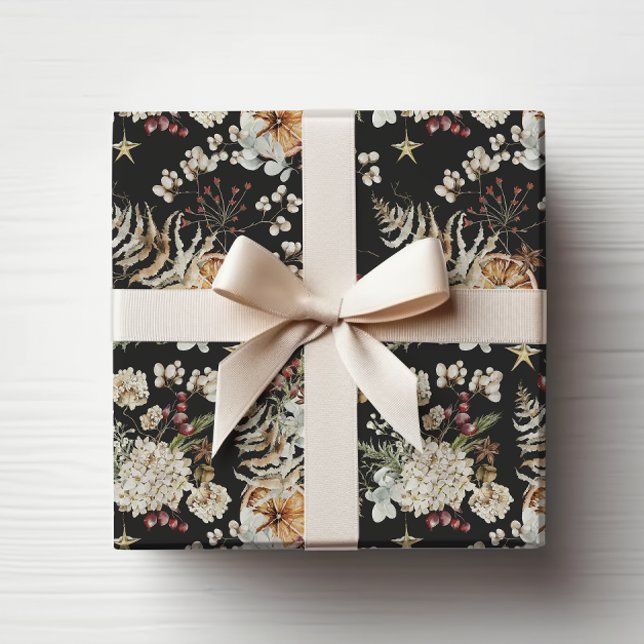 Black Boho Botanical Wrapping Paper (Black Boho Botanical Wrapping Paper
)