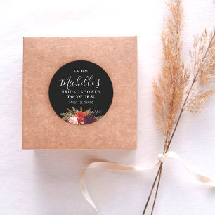 Black Boho Floral Bridal Shower Classic Round Sticker
