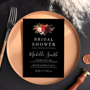 Black Boho Floral Bridal Shower Invite