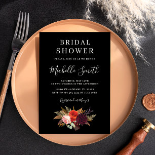 Black Boho Floral Bridal Shower Invite