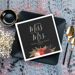 Black Boho Floral Bridal Shower Napkin