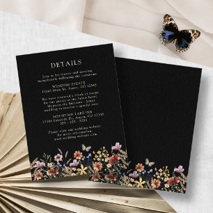Black Boho Floral Wedding Enclosure Card