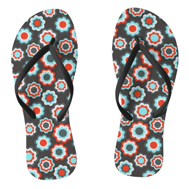 Black Boho Flower Pattern Thongs (Footbed)