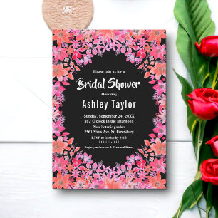 Black Boho Flowers Country Floral Bridal Shower Invitation