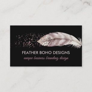 Black Boho Girly Pink Bird Feather Calling Card