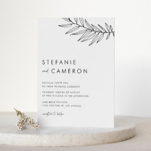Black Boho Minimalist Foliage QR Code Wedding Invitation
