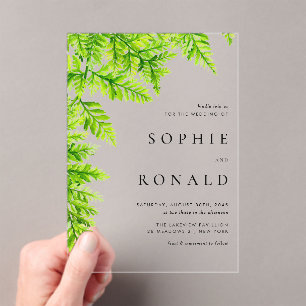 Black Boho Minimalist Foliage Wedding Acrylic Invitations