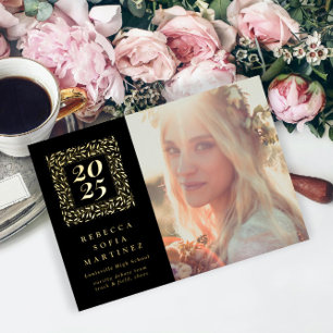 Black Boho Natural Photo Graduation Announcement