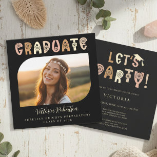 Black Boho Photo Announcement Invitation