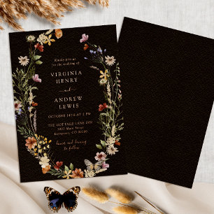 Black Boho Rose Gold Wedding Foil Invitation