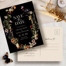 Black Boho Save The Date Postcard