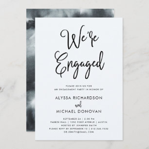 Black Boho Watercolor   Engagement Party Invitation