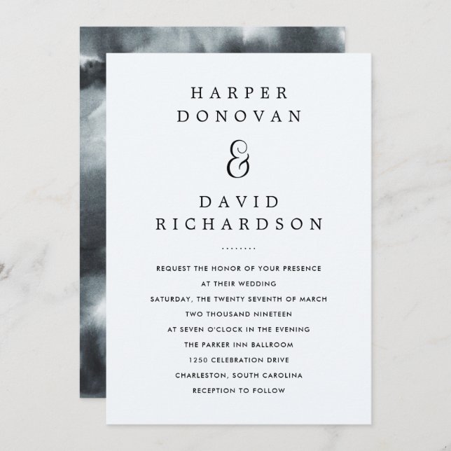 Black Boho Watercolor | Wedding Invitation (Front/Back)