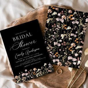 Black Boho Wildflower Bridal Shower  Invitation