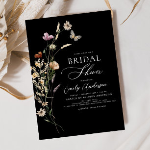 Black Boho Wildflower Bridal Shower Script Invitation