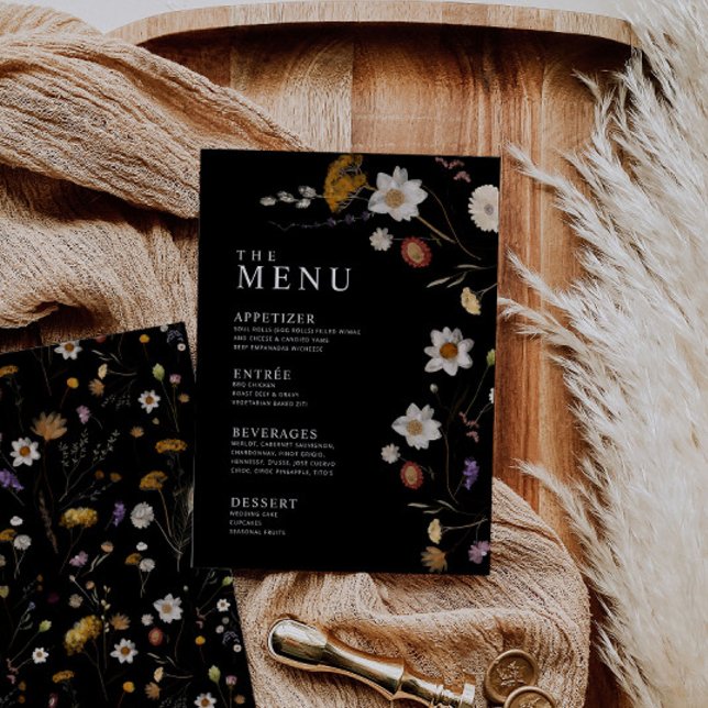 Black Boho Wildflower Menu Cards (Creator Uploaded)