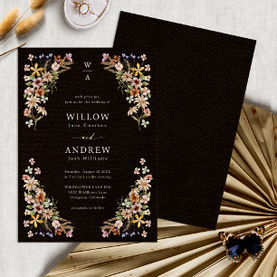 Black Boho Wildflower Wedding Invitation
