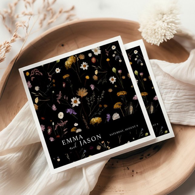 Black Boho Wildflower Wedding Napkins (Creator Uploaded)