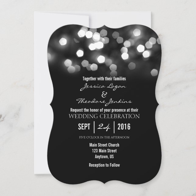 Black Bokeh Glitter Lights Wedding Invitation (Front)