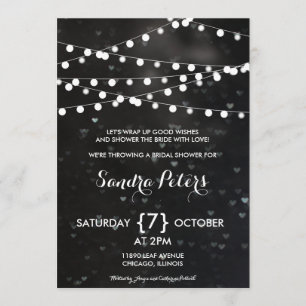 Black Bokeh String of Lights Bridal Shower Invite