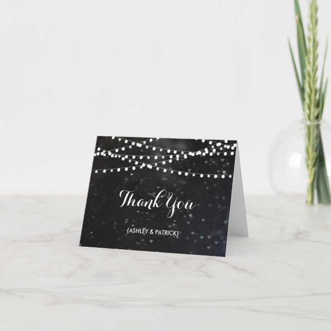 Black Bokeh String of Lights Thank You Card (Front)