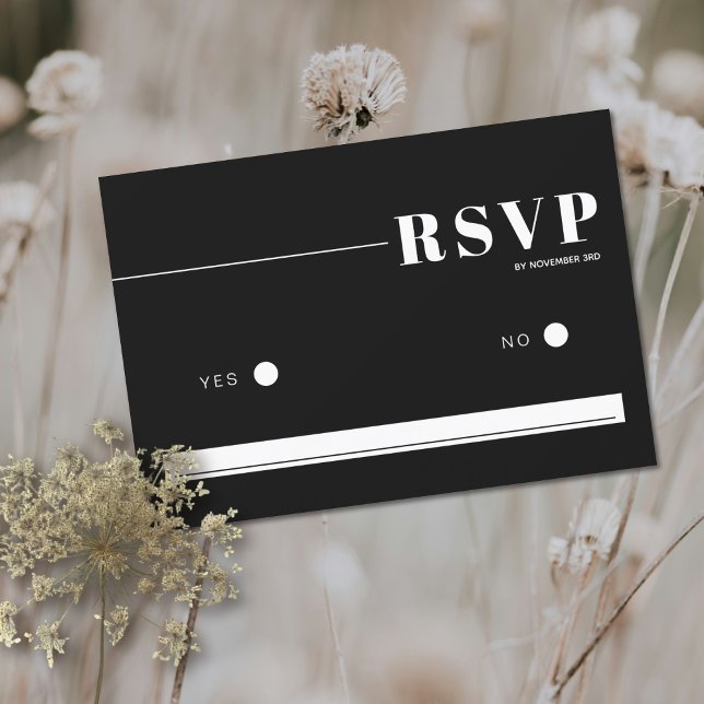 Black bold and chic typography minimalist wedding RSVP card (Creator Uploaded)