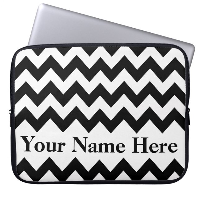 Black Bold Chevron with customisable text Laptop Sleeve (Front)