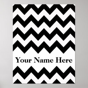 Black Bold Chevron with monogram Poster