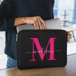 Black & Bold Hot Pink Monogram Initial Girly  Laptop Sleeve<br><div class="desc">Upgrade your tech style with our Modern Clean Black & Bold Pink Monochrome Initial Laptop Sleeve. Crafted with a sleek black exterior accentuated by striking bold pink monochrome initials, this sleeve offers modern protection with a touch of personalised elegance. Elevate your laptop's look and safeguard it in chic fashion with...</div>