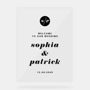Black Bold Italic Typography Wedding Welcome Acrylic Sign