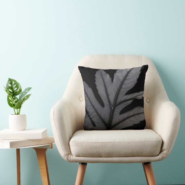 Black Bold Leaf Design  Cushion (Chair)