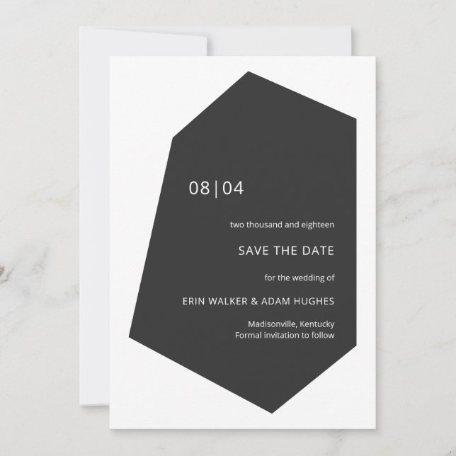 Black Bold Modern Minimal Initials Geo Gemstone Save The Date (Front)