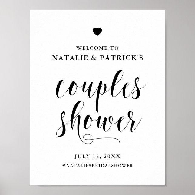 Black Bold Script Couples Shower Welcome Sign (Front)