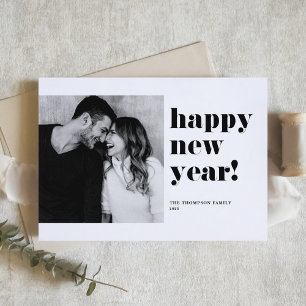 Black Bold Typography Photo Happy New Year 2025 Holiday Card
