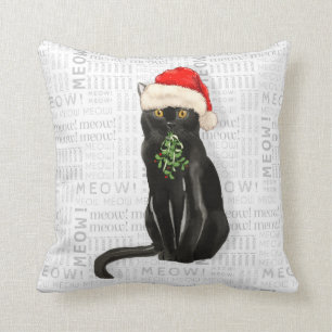Black Bombay Cat Watercolor Christmas Cushion