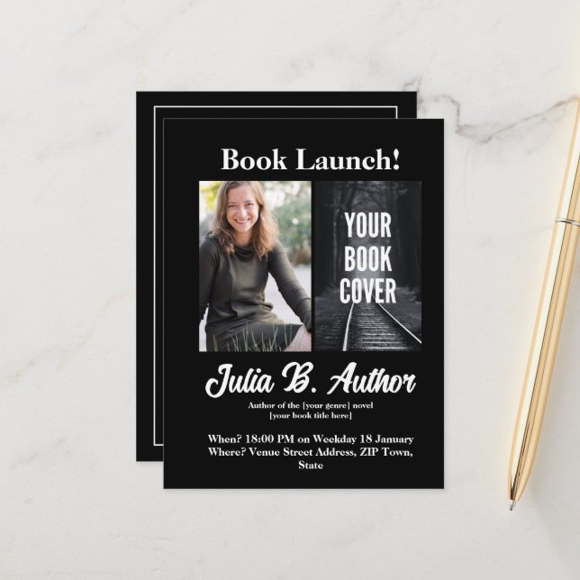 Black Book Launch Invitation – Add Book Cover Postcard (Front/Back In Situ)