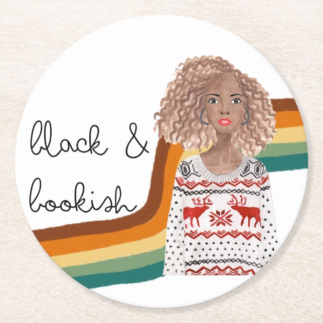 Black Book Lover Blonde Curly Hair Round Paper Coaster (Front)