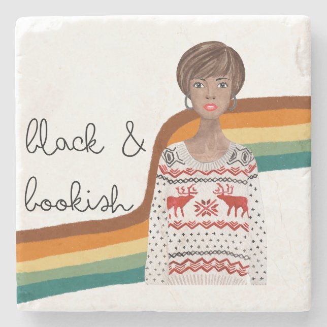 Black Book Lover Girl with Pixie Haircut  Stone Coaster (Front)