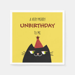 Black Booo The Cat , Funny Cartoon Doodle Yellow Napkin