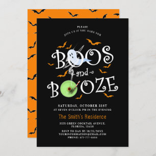 Black Boos & Booze Halloween Party Invitation
