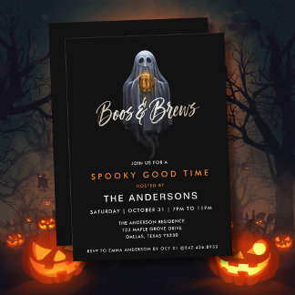 Black Boos & Brews Ghost Halloween Invitation