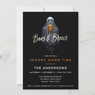 Black Boos & Brews Ghost Halloween Invitation