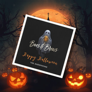 Black Boos & Brews Ghost Halloween Napkin